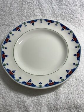 2 Veruschka by Adams White Salad Plates with Blue, Red & Green Floral Border